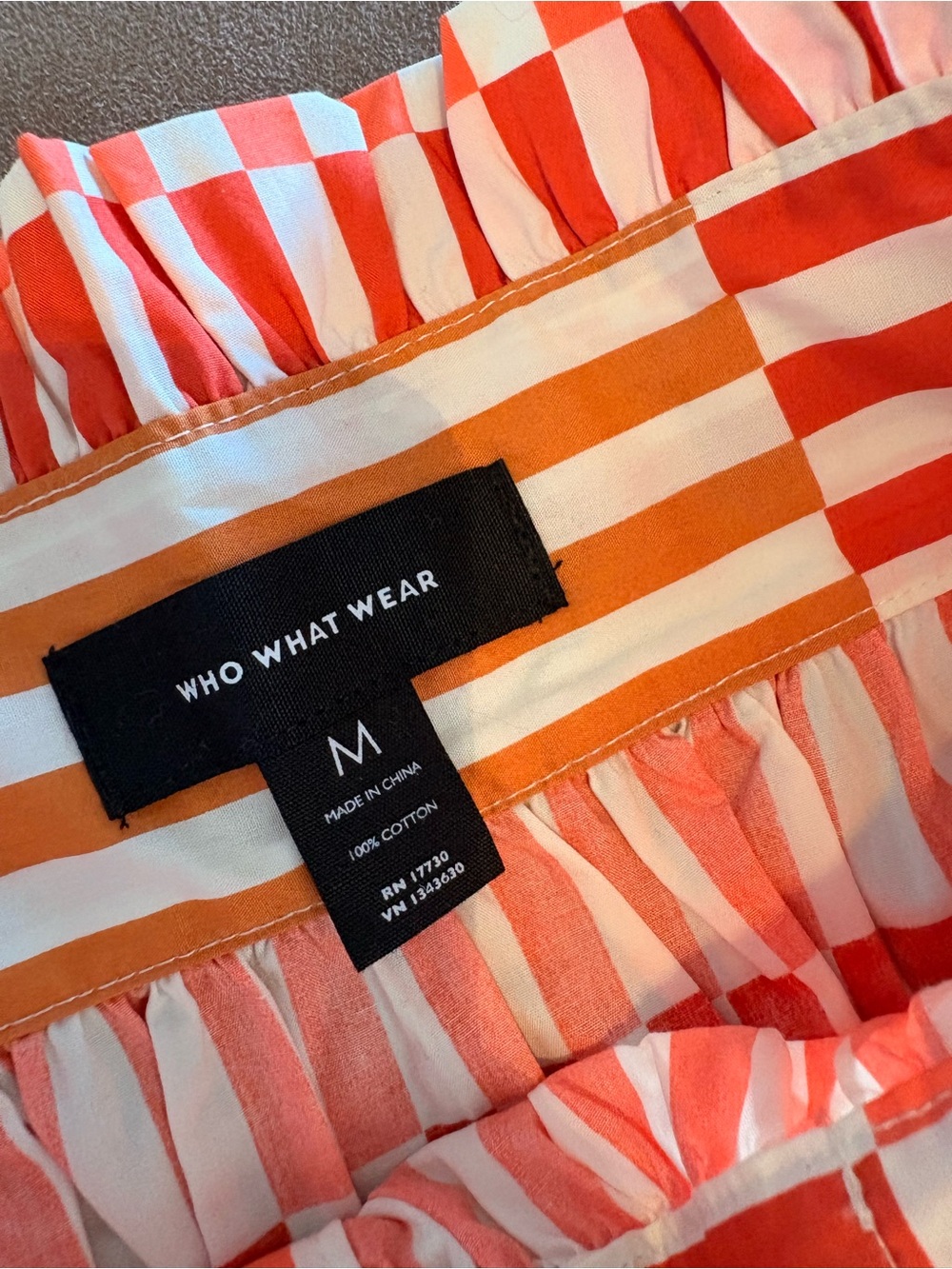 Who What Wear Orange White Striped Checkered Midi Skirt Size M - Picture 2 of 5